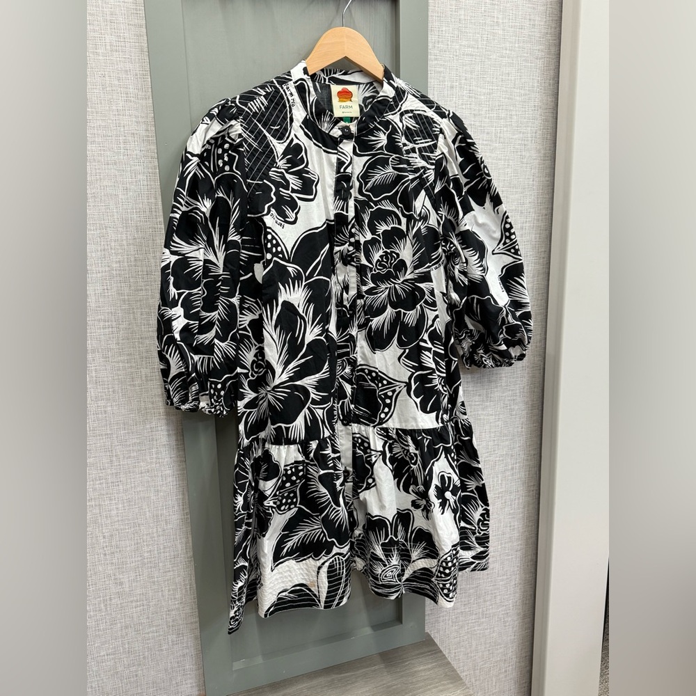 FARM Rio Black and White Floral Mini Dress